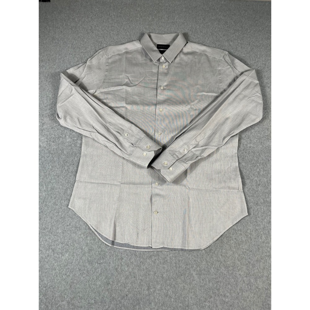 Emporio Armani Mens Slim Fit Dress Shirt Gray Micro Pattern Long Sleeve 16.5 42